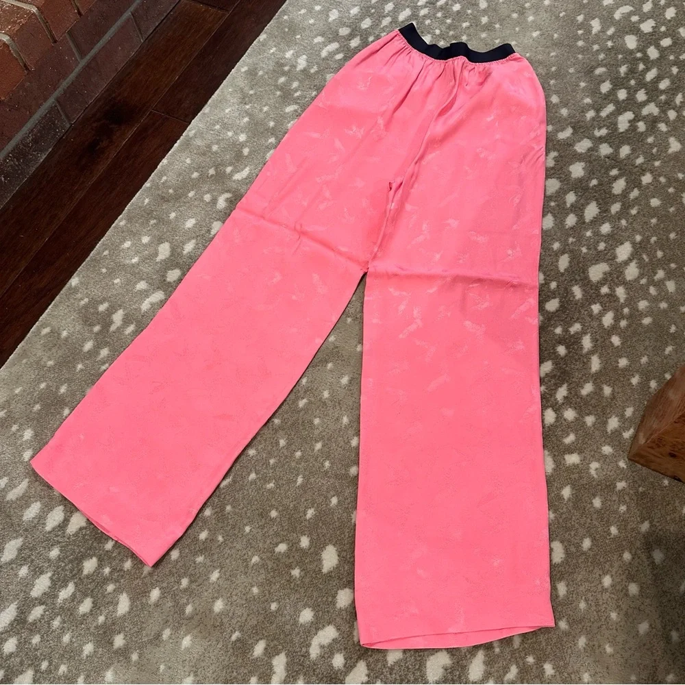 MAJE Pink Bubblegum Pala Satin-Jacquard Wide-Leg Pants. Size 36 - Picture 2 of 16